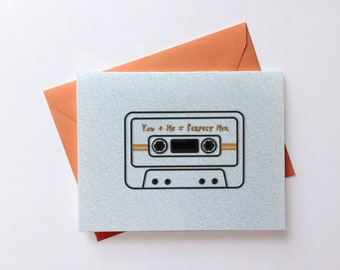 Perfect Mix // Letterpress Card & Envelope // Retro Love // 80's Love Songs // Mix Tape // Geeky Love // Valentine // Nerd Love