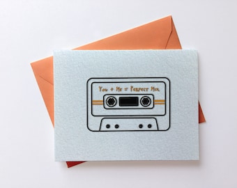 Perfect Mix // Letterpress Card & Envelope // Retro Love // 80's Love Songs // Mix Tape // Geeky Love // Valentine // Nerd Love