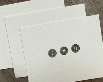 Set of 3 // I <3 U Typewriter Keys // Letterpress Card & Envelope // Valentine's Day // Anniversary // Love