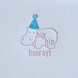 Hip Hip Hooray // Letterpress Card &amp; Envelope Hippo // Congratulations ...