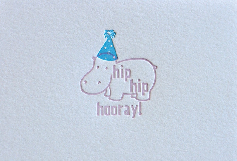 Hip Hip Hooray // Letterpress Card &amp; Envelope Hippo // Congratulations ...