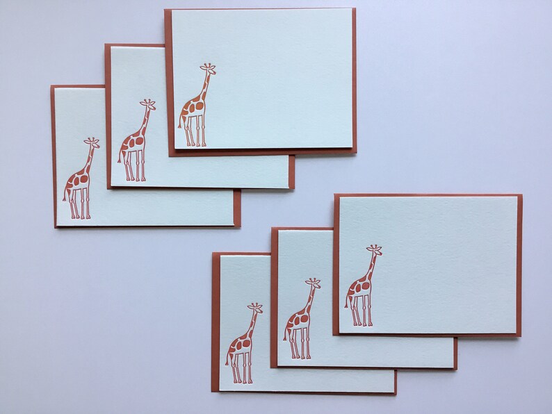 Giraffe Stationery // Letterpress Flat Cards & Envelopes // Set of 6 - Etsy