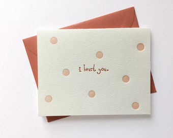 I Heart You // Letterpress Card & Envelope // <3 you // Valentine // Love Card