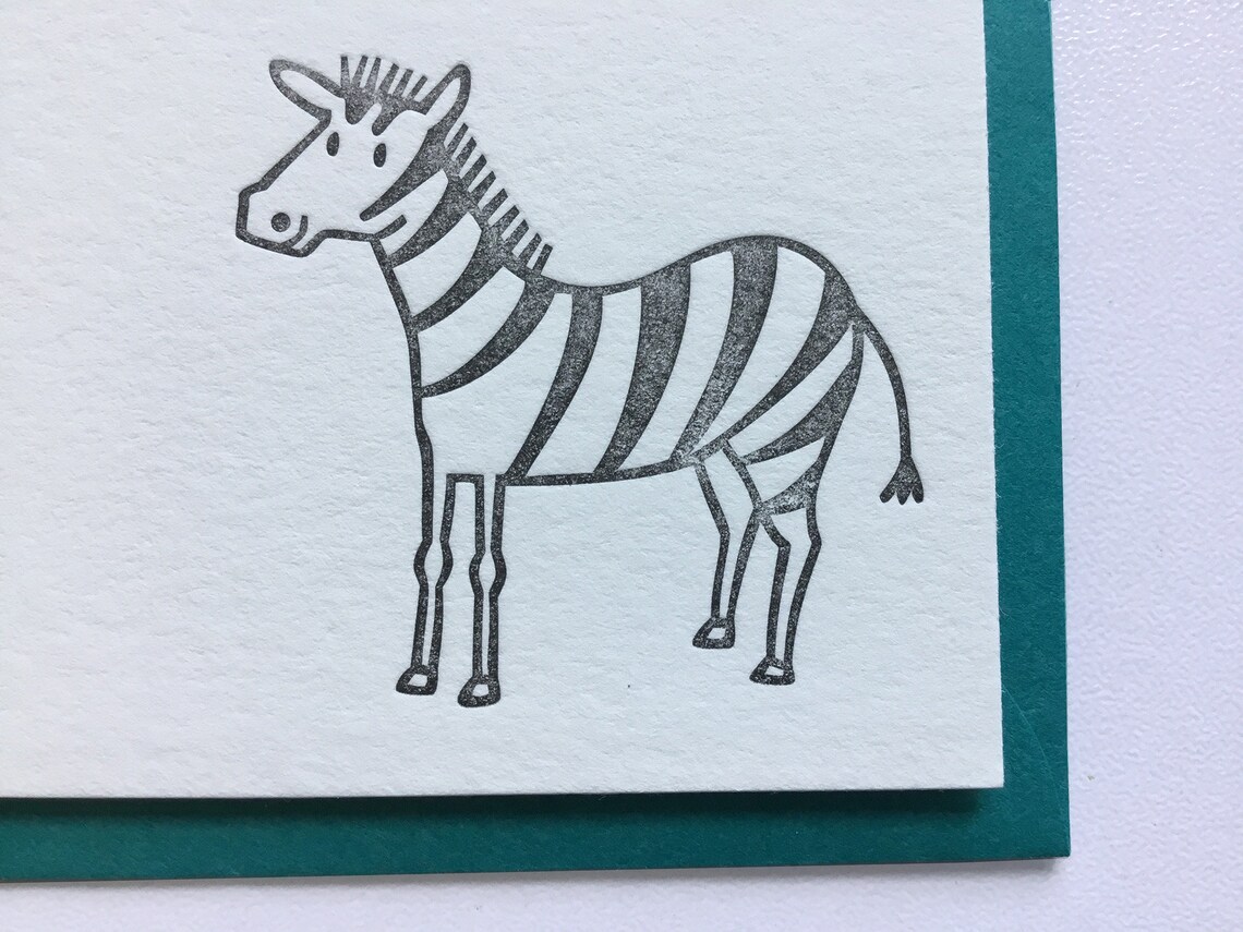 Zebra Stationery // Letterpress Flat Cards & Envelopes // Set Etsy