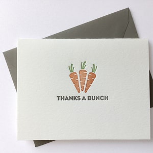 Thanks a Bunch //  Letterpress Card & Envelope // Food Pun Card // Punny Food // Thank You Card