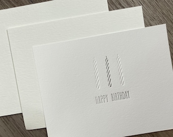 Set of 3 // Happy Birthday Candles // Gray // Letterpress Cards + Envelopes // Announcement // Celebration