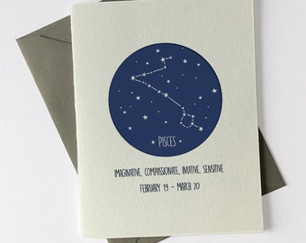 Pisces February 19 - March 20 // Constellation // Astrology Signs // Happy Birthday // Letterpress Card & Envelope