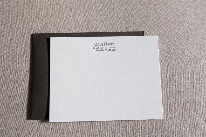 Custom Binary Code Letterpress Note Cards & Envelopes, Set of 25 image 2