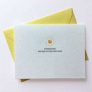 Congratulations! So Egg Cited For You // Letterpress Card & Envelope // Food Pun Card // Graduation Letterpress Card