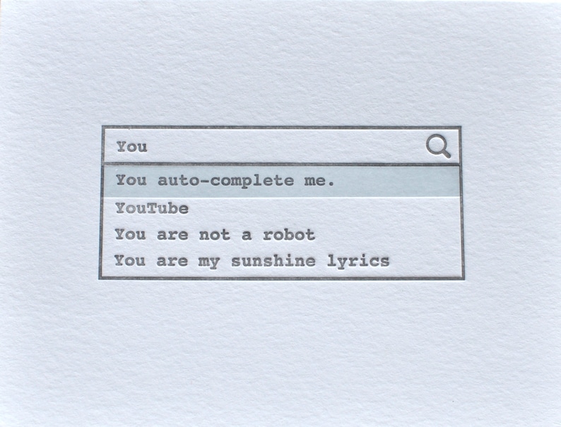 You Me // Letterpress Card & Envelope // Geeky Love