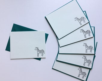 Zebra Stationery // Letterpress Flat Cards & Envelopes // Set of 6