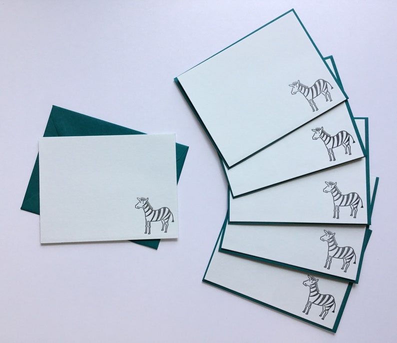 Zebra Stationery // Letterpress Flat Cards & Envelopes // Set of 6 image 1