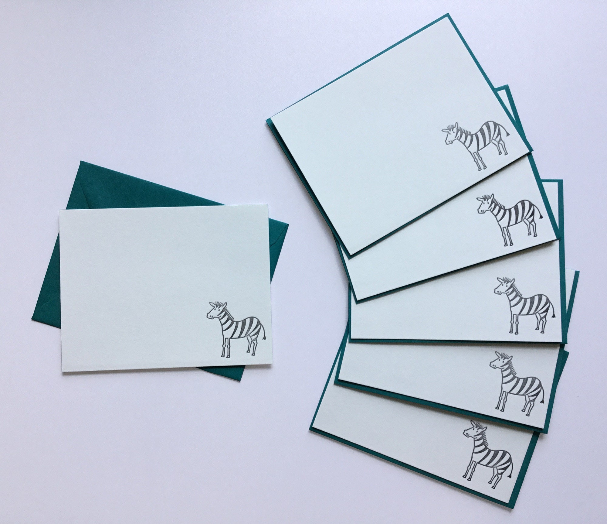 Zebra Stationery // Letterpress Flat Cards & Envelopes // Set Etsy