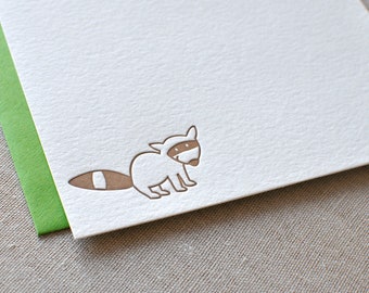 Raccoon Stationery // Flat Letterpress Cards & Envelopes // Set of 6