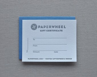 Paperwheel Letterpress Gift Certificate with Envelope