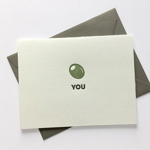 Olive You // Letterpress Card & Envelope // Food Pun Card // Valentine // Mother's Day Card