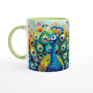 Vibrant Peacock Ceramic Coffee Mug: Colorful Bird Art image 7