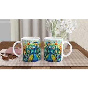 Vibrant Peacock Ceramic Coffee Mug: Colorful Bird Art image 4