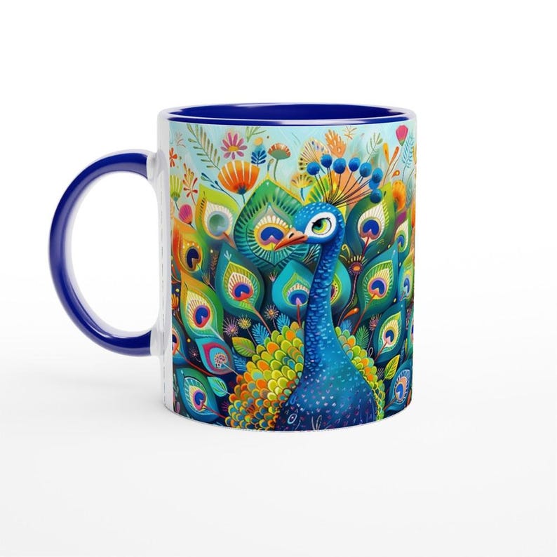 Vibrant Peacock Ceramic Coffee Mug: Colorful Bird Art image 9