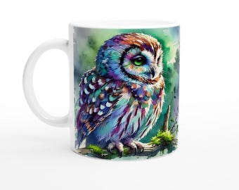 Colorful Owl Ceramic Mug: Whimsical Bird Art Coffee Cup