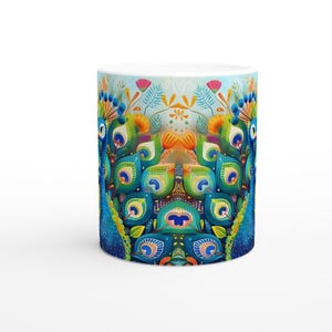 Vibrant Peacock Ceramic Coffee Mug: Colorful Bird Art image 5