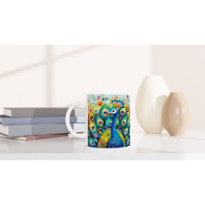 Vibrant Peacock Ceramic Coffee Mug: Colorful Bird Art image 6