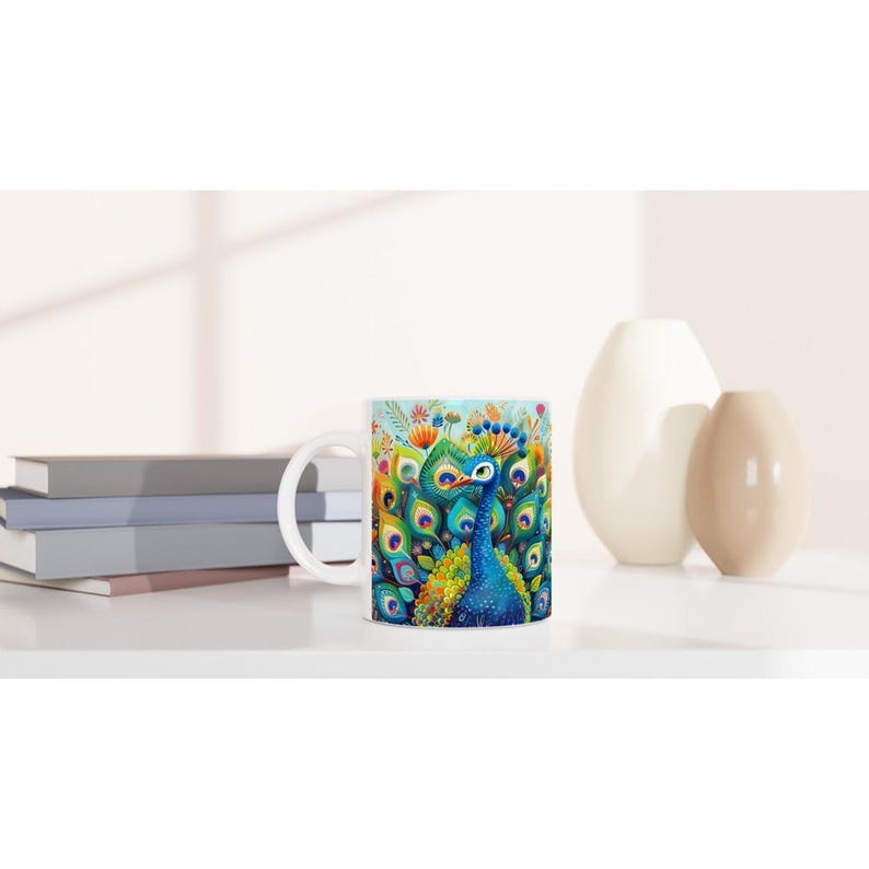 Vibrant Peacock Ceramic Coffee Mug: Colorful Bird Art image 6