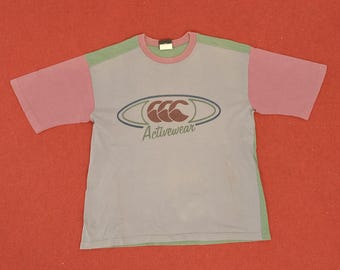 May include: A light blue, green, and pink t-shirt with a logo that says "Activewear" and a graphic of three overlapping waves.