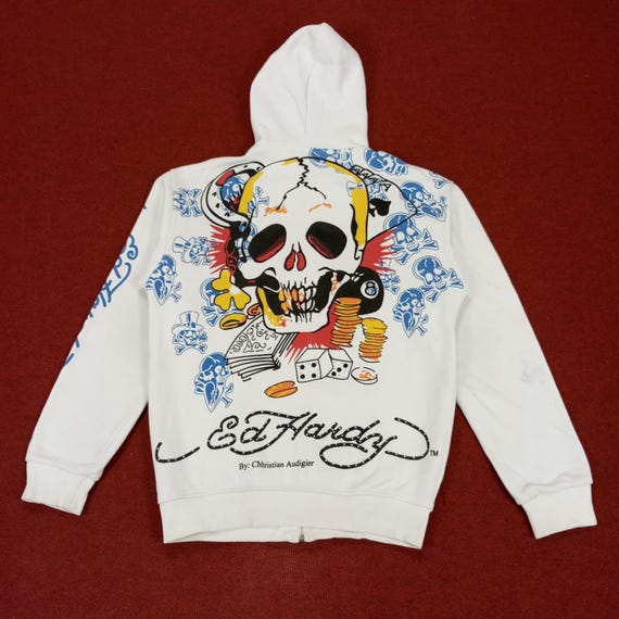 Vintage Ed Hardy Fashion Skull Design Rock Punk Style Zipper