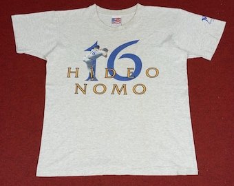 Vintage 90s Hideo Nomo Los Angeles Baseball Team Grey Medium T