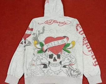 Vintage Ed Hardy Designer Brand Skulls Design Zipper Hoodies