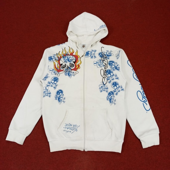 Vintage Ed Hardy Fashion Skull Design Rock Punk Style Zipper  