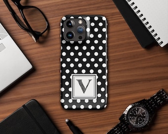 Aangepaste initialen iPhone 14 15-hoesje: polkadot-monogram
