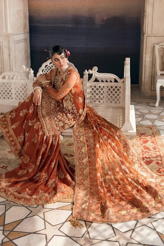 Orange Gharara Pakistani Wedding Dresses Bridal Mehndi Dress Party Suit Indian Embroidery Clothes Kurti Style Outfits Stitched Salwar Kameez Etsy