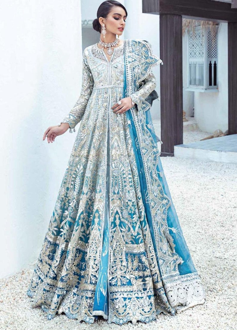 Ice Blue Pakistani Wedding Dresses Bridal Mehndi Nikkah Dress Indian