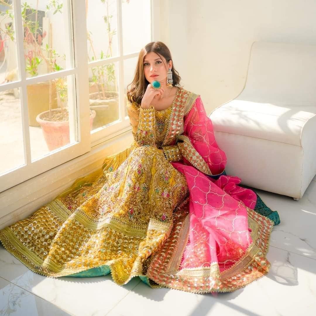 Yellow Pink Pakistani Wedding Dresses Bridal Mehndi Dress Indian Embroidery Clothes Long Maxi Frock Style Suit Stitched Outfit Made to Order Etsy