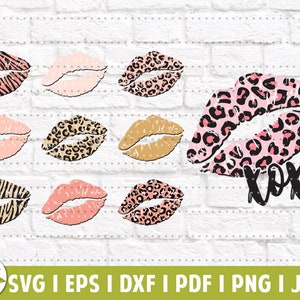 Valentinstag Leopard Lippen Bundle EPS | Xoxo Lips SVG | Rosa Leopard lippen | Plotterdatei SVG | Sofortiger Download | Druckbare Vektor Clip Art