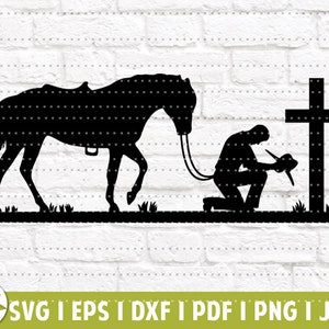 Praying Cowboy Horse SVG | Kneeling at the Cross Horse | Cowboy Memorial Funeral Design | Rancher Memorial SVG Cut Files | Instant Download