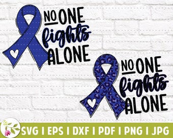 Blue Cancer Ribbon PNG | Colon Cancer SVG | Colorectal Cancer | Cancer Awareness | Fights Alone SVG | Leopard Ribbon