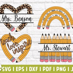 Pacote de lápis para professor EPS | Lápis Coração SVG | Ensine o Amor Inspire | Monograma do professor | Arquivos de corte SVG | Download instantâneo | Lápis Leopardo