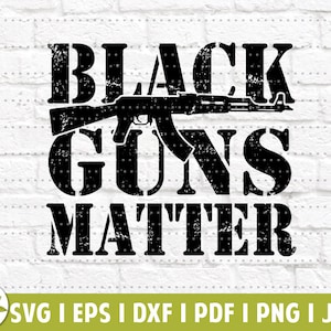 Puede incluir: Diseño gráfico en blanco y negro con una imagen estilizada de un rifle y el texto "Black Guns Matter".