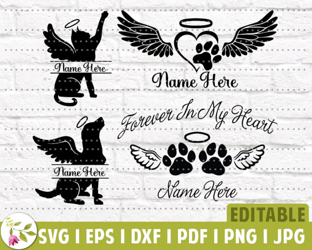 Cat Dog Pet Memorial SVG | Paw Print Angel Wings | Angel Wing Memorial ...