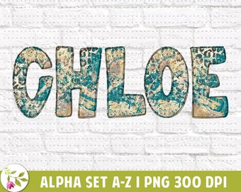 Chloe Alpha Set | Turquoise Alpha | Leopard Alpha | Cowgirl | Country Girl | A-Z Alpha Set | Instant Download | Alpha PNG | Alphabet Letter