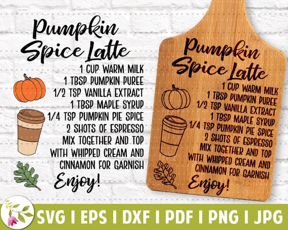 Pumpkin Spice Latte Recipe PNG Fall Cutting Board PNG Pumpkin