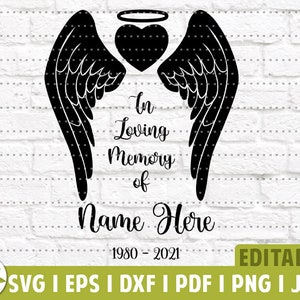 Dans la mémoire aimante du deuil Heart Angel Wings SVG | En mémoire de la conception funéraire | Mémorial en mémoire aimante | Mémorial des ailes d'ange