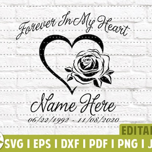 永遠に私の心の中にメモリアル SVG | 愛をこめて追悼のバラ SVG | 愛をこめて追悼のバラ | 恋人のメモリアル | 編集可能な葬儀デザイン