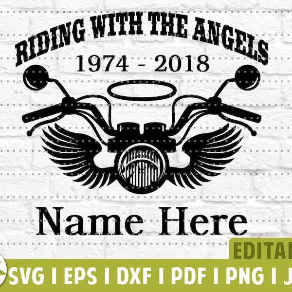 Riding With The Angels Motorcycle In Memory | Motorcycle Memorial Digital SVG | In Loving Memory Motorcycle Wings | Biker Memorial Funeral