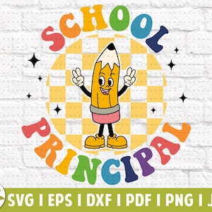 Diretor de escola retrô PNG | Personagem de lápis arco-íris retrô | Admin da escola Camiseta de <br> Entrega Rápida? Camisa principal da escola | Camisa retrô | Download instantâneo