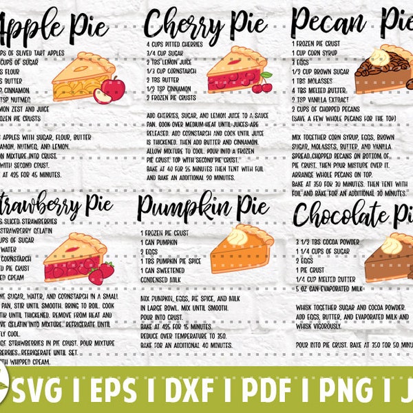 Pie Recipe Kitchen Towels SVG Bundle | SVG Cut Files | Instant Download | Printable Vector Clip Art | Homebaker | Baker Gift