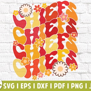 Groovy Retro Chiefs SVG / Floral Chiefs SVG / Amante del fútbol / Kansas City Pride / Groovy Game / Descarga instantánea / Clip Art imprimible